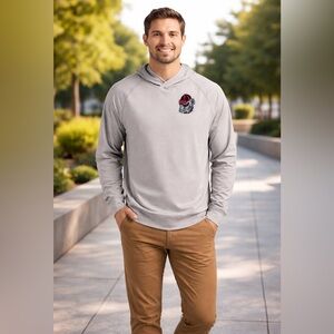 Next Level Apparel Men's Gray Hoodie with Red and Black Design